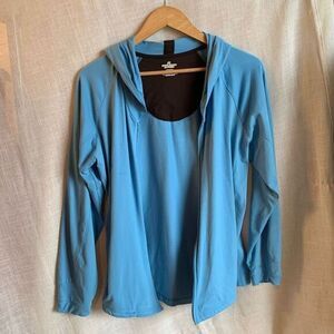 Russell Athletic Women’s Blue Zip-Up Hoodie Soft DriPower Stretchy Size L Casual